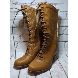 UGG Rosie Lace Up Shearling Trim Leather Boot‎ Brown Heeled Victorian US Size 6M